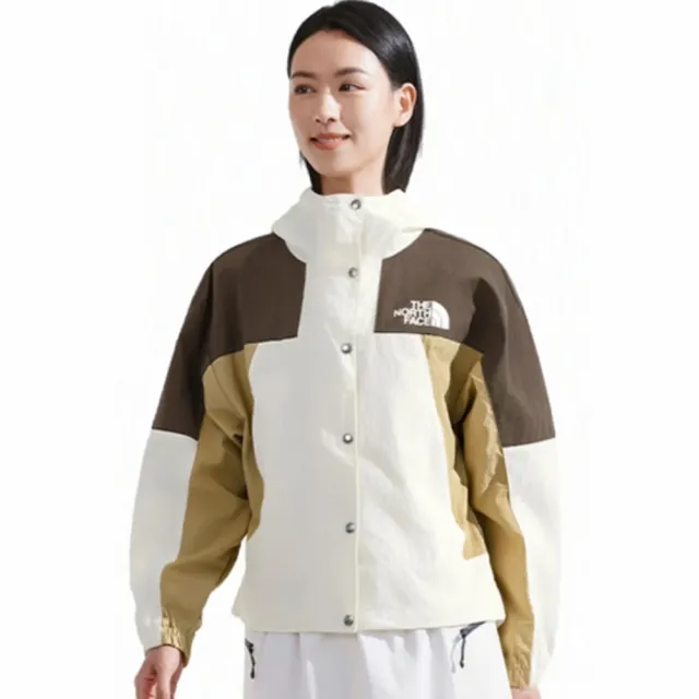 【The North Face】北臉 外套 女 運動連帽外套 防風 防潑水 抗UV W CRINKLE MTN WIND 米棕 NF0A8HQFL9Y