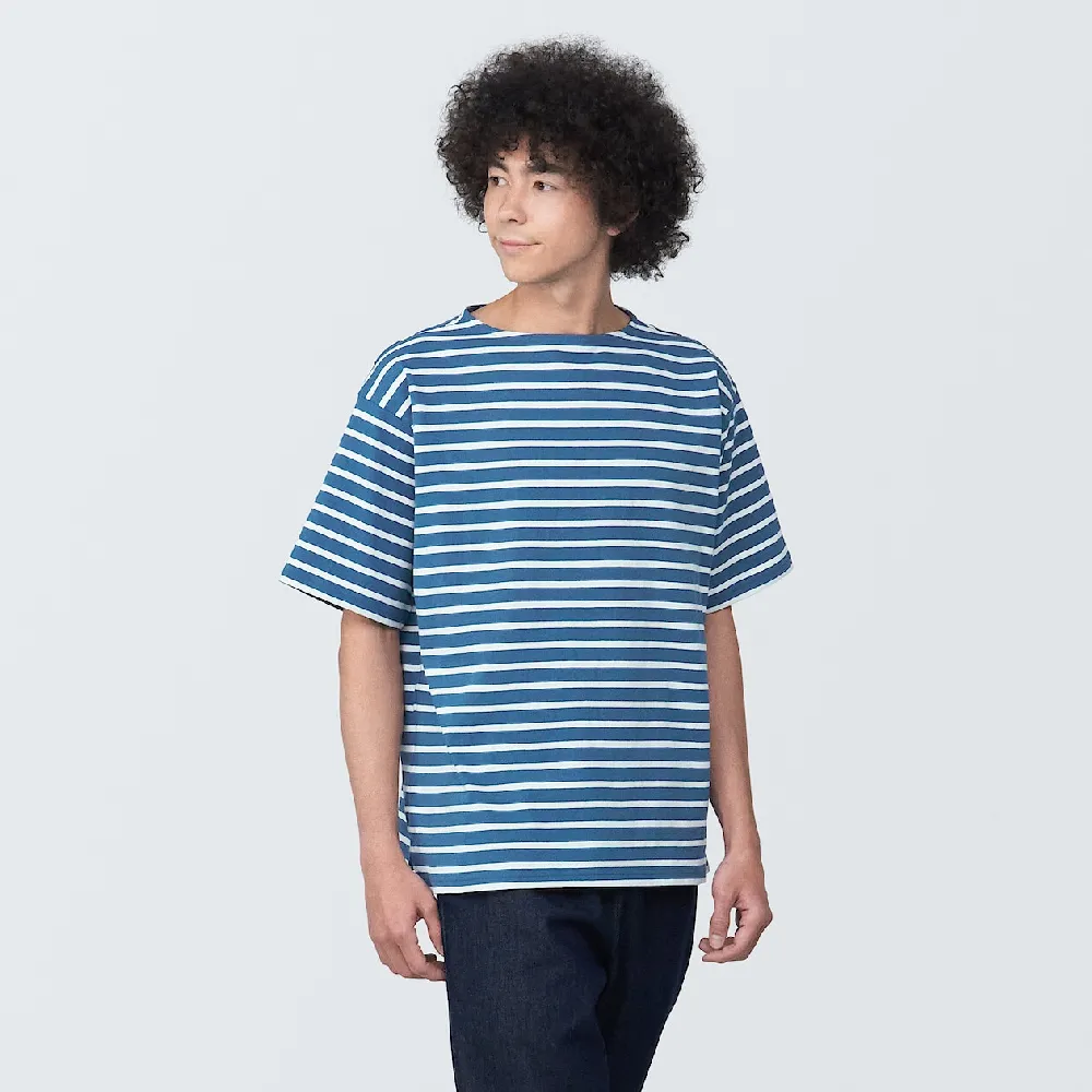 【MUJI 無印良品】男有機棉水洗粗織船領五分袖T恤(共4色)