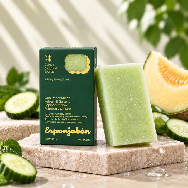【Esponjabon】二合一海綿香皂 蜜瓜沁涼 120g x5入(清新保濕 適任何膚質)