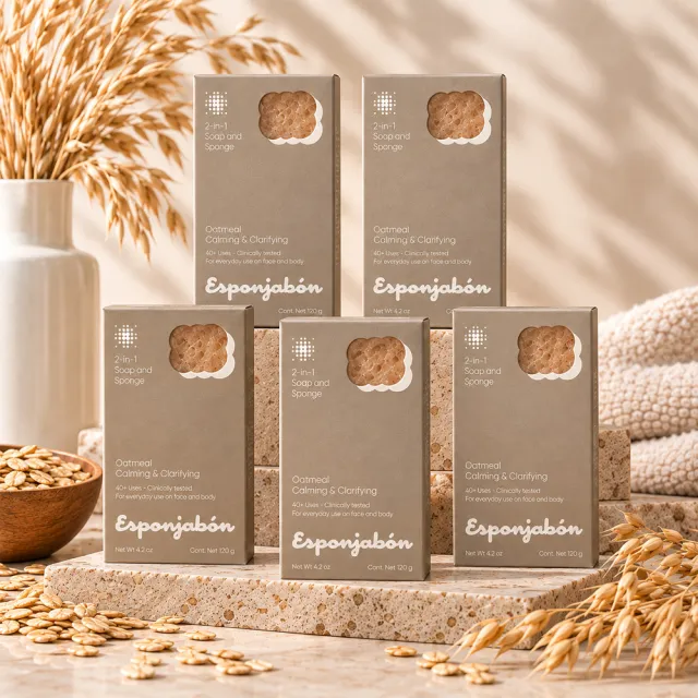 【Esponjabon】二合一海綿香皂 燕麥柔膚 120g x5入(水嫩好膚質 適任何膚質)