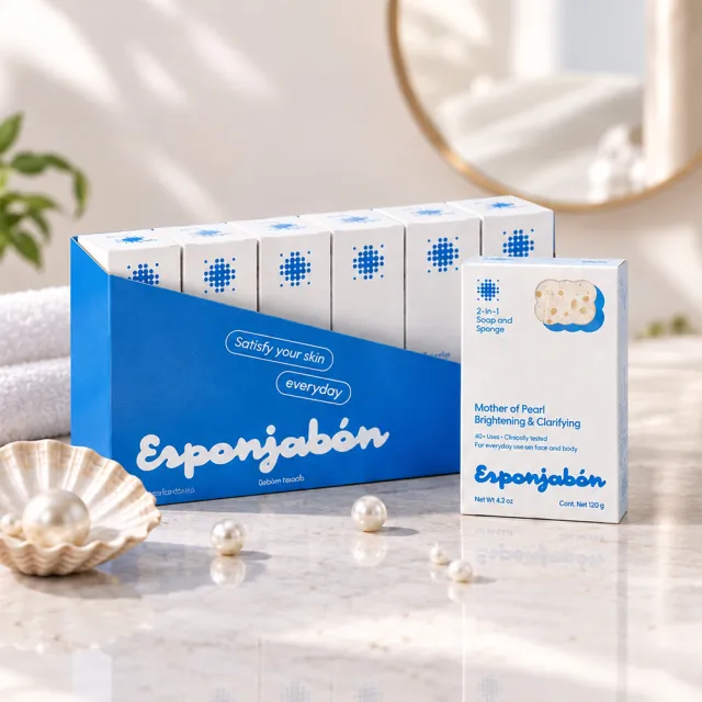 【Esponjabon】二合一海綿香皂 珍珠母貝 120g x5入(溫和潔淨 按摩去角質 適任何膚質)