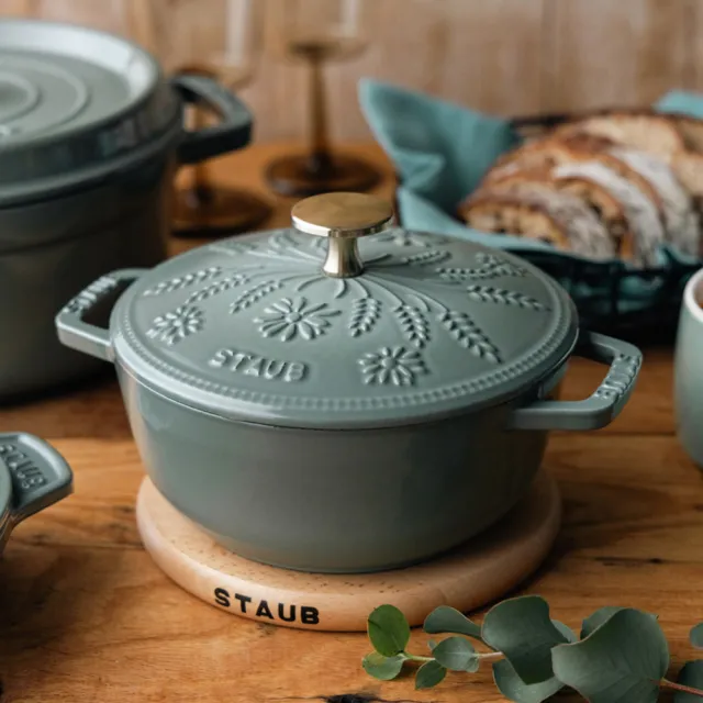 【STAUB】Margaret瑪格麗特圓形琺瑯鑄鐵和食鍋16cm-莫蘭迪綠(德國雙人牌集團官方直營)