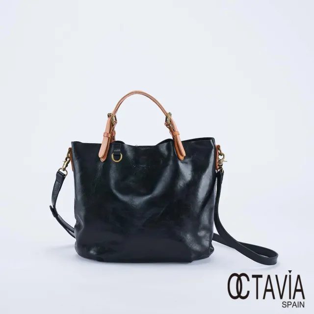 【OCTAVIA 8】雙11 真皮-  輕熟感 樹膏牛皮手提肩背小托特包 - 風華黑
