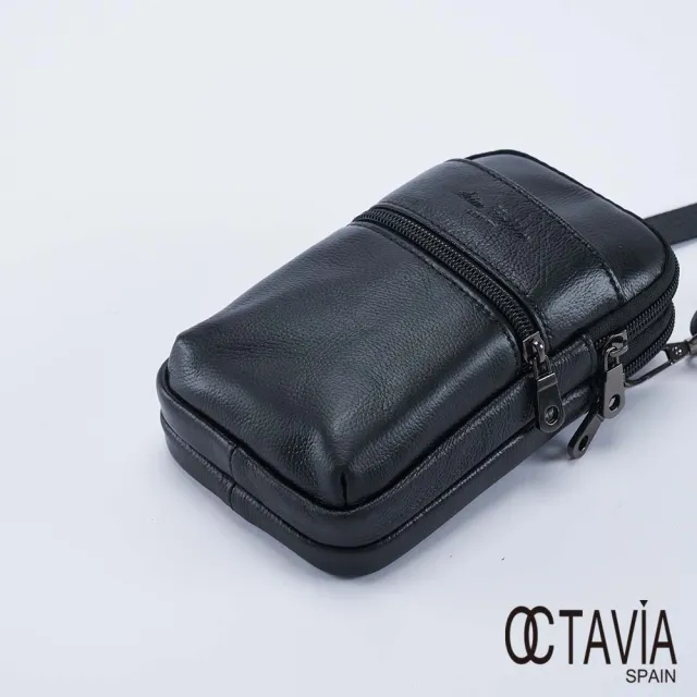 【OCTAVIA 8】雙11 真皮-  雙層牛皮隨身手機小包 - 生意黑