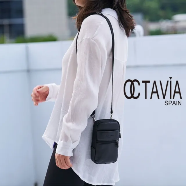 【OCTAVIA 8】真皮- 雙層牛皮隨身手機小包 - 生意黑