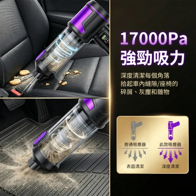 【SUiTU】隨途 大滿配-5濾芯+收納包 車用數顯吸塵器(汽車吸塵器 吹吸一體 無線手持 LED顯示 抽氣 吹塵)