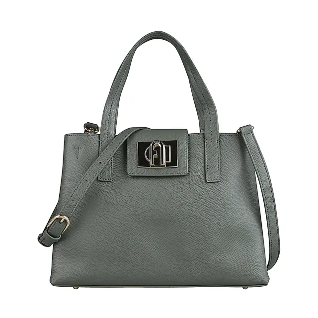 【FURLA 芙拉】FURLA 1927金屬拱門LOGO荔枝紋牛皮旋釦式手提斜背兩用包(中/仙人掌綠)