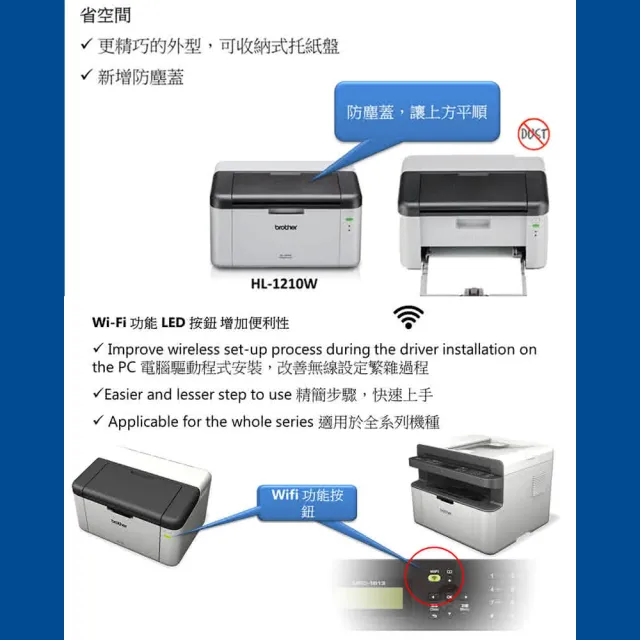 【brother】官方直營 HL-1210W 無線黑白雷射印表機(列印/無線網路/行動列印/不支援 airprint/耗材:TN1000)