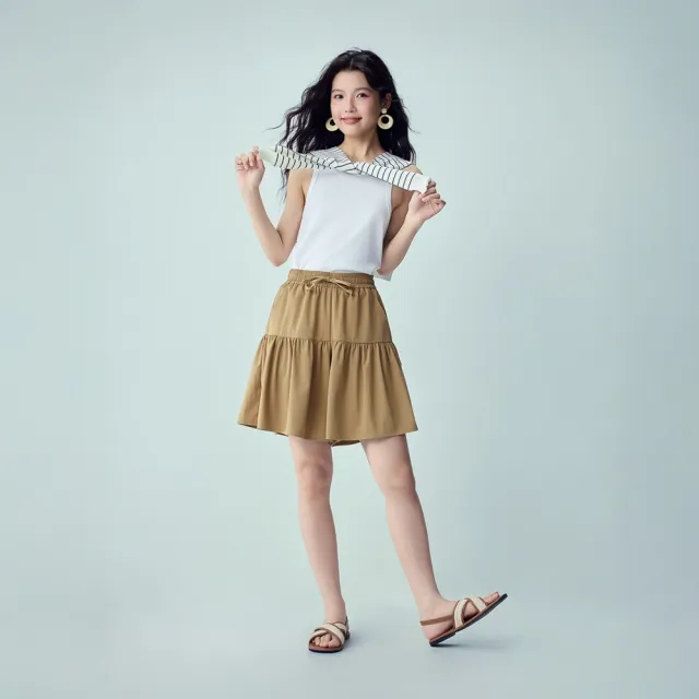 【GIORDANO 佐丹奴】女裝拼接收摺鬆緊腰寬鬆短褲裙(多色任選)