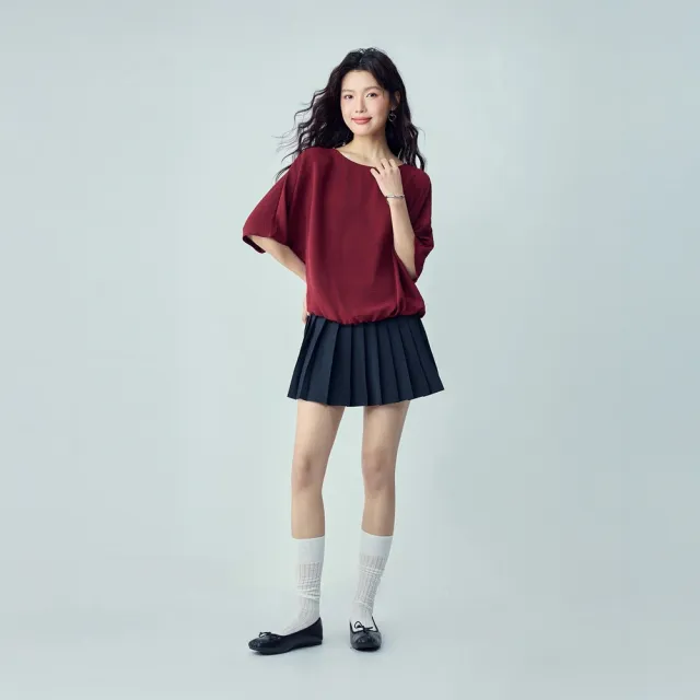 【GIORDANO 佐丹奴】女裝船領蝙蝠袖寬鬆紋理襯衫(多色任選)