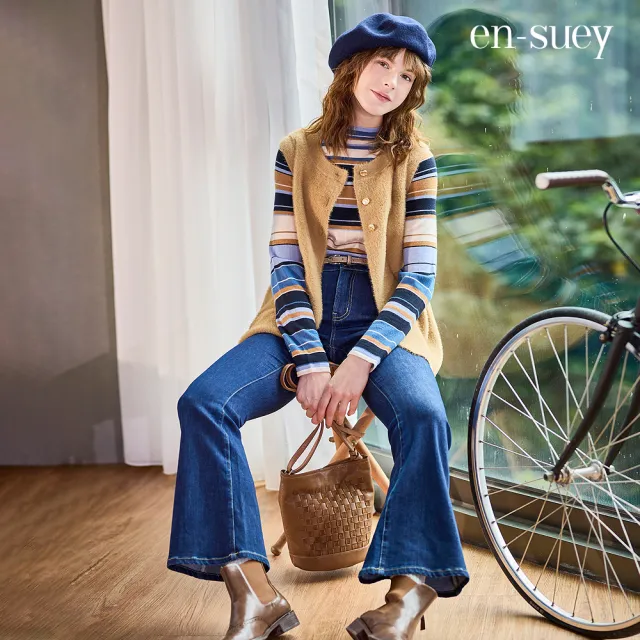 【en-suey 銀穗】圓領開襟仿貂毛傘狀針織背心-女
