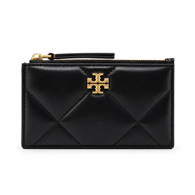 【TORY BURCH】KIRA 菱格紋絎縫拉鍊卡片零錢包(黑)