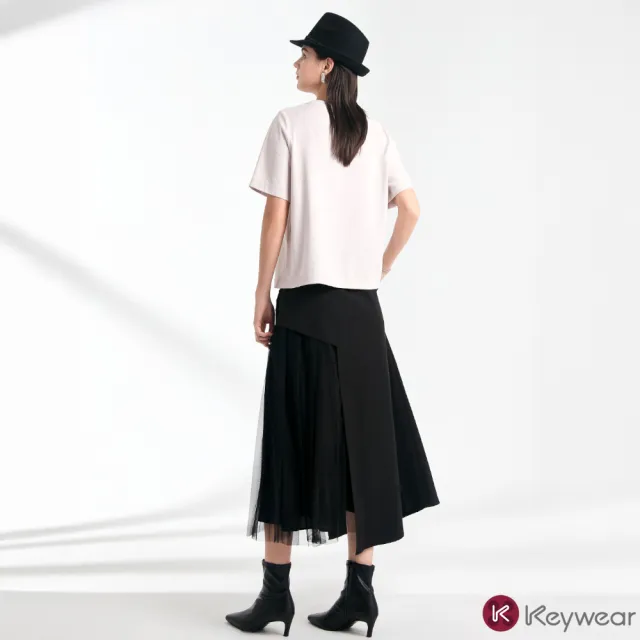 【KeyWear 奇威名品】異材質拼接百褶長裙
