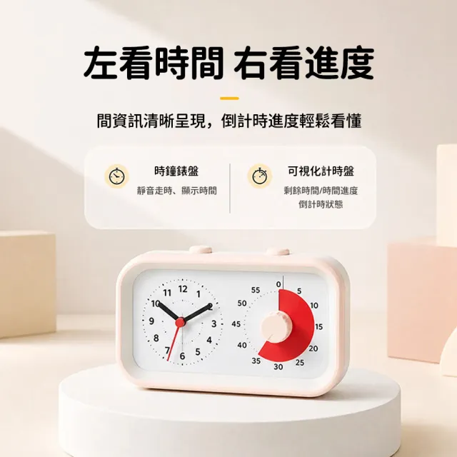 【SUNORO】兒童可視化計時鬧鐘 二合一 學習計時器 桌面鬧鐘 靜音學習辦公 番茄鐘 兒童自律
