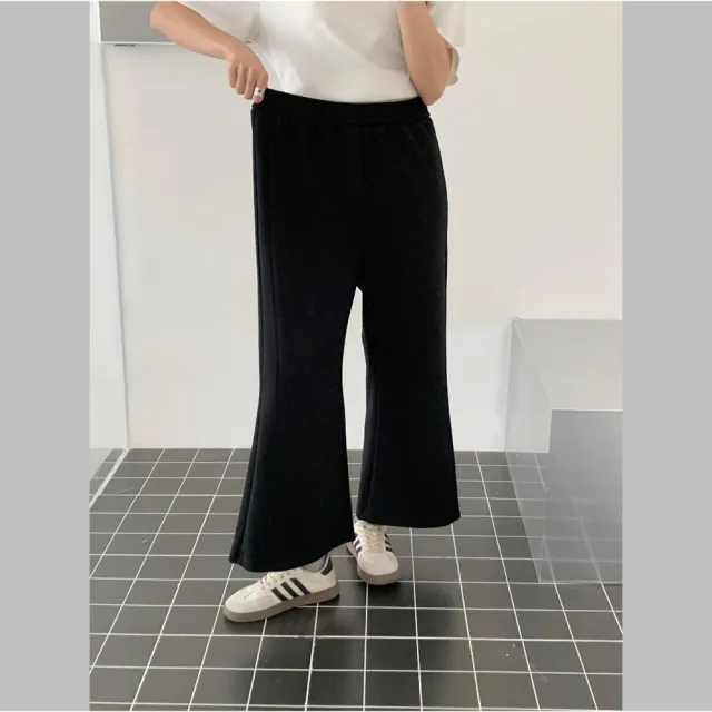 【Want-Meow】90公斤可穿/小個女孩寬褲鬆緊腰小個子長褲直筒褲直筒寬褲(大碼/大尺碼/加大碼/寬褲)