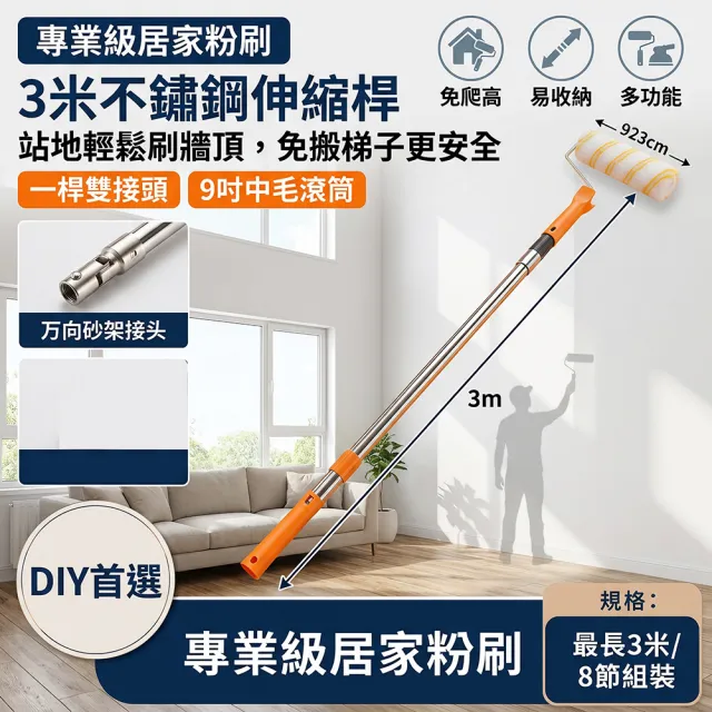 YISO易搜 滾筒刷 油漆刷 刷牆工具 牆面打磨 雙接頭設計 安裝簡易(可拆卸/吸附均勻/通用接口)
