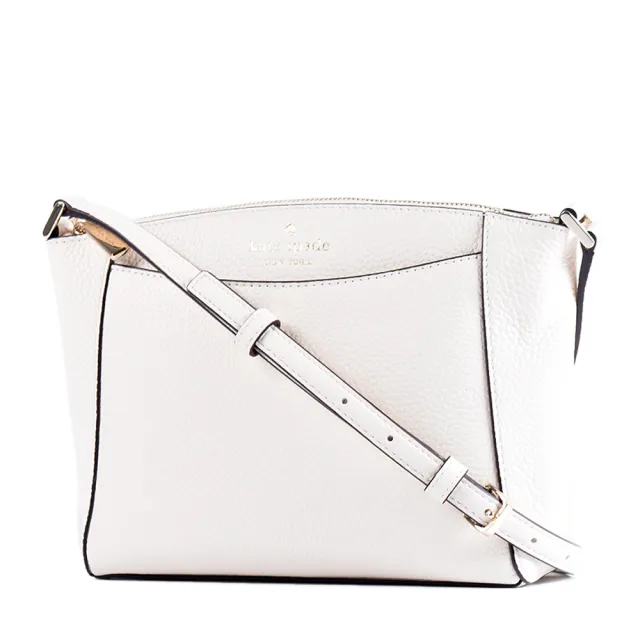 【KATE SPADE】Monica 鵝卵石紋拉鍊斜背包-奶霜白