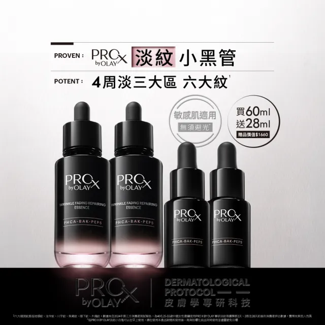 【OLAY 歐蕾】PROX新上市★獨家淡紋小黑管買60ml送28ml超值組(抗老/抗皺精華30mlx2+14mlx2)