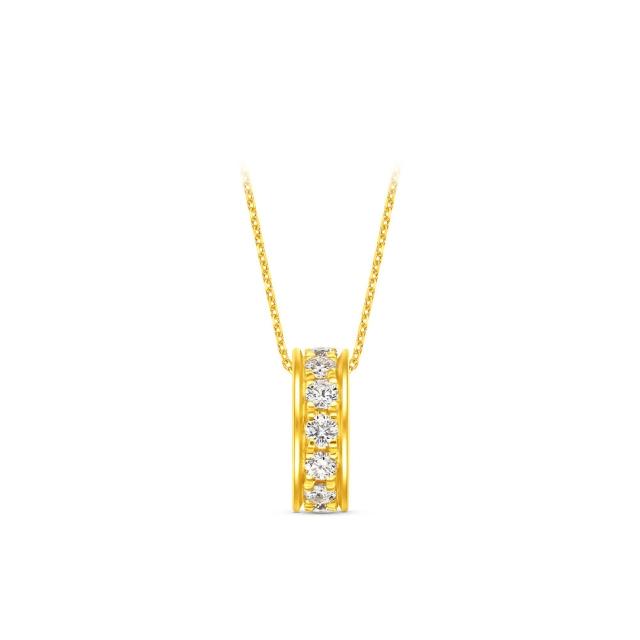 【周大福】小跑環 黃金鑲鑽 天然鑽石吊墜(網路限定款/9月超級新品/不含鍊)