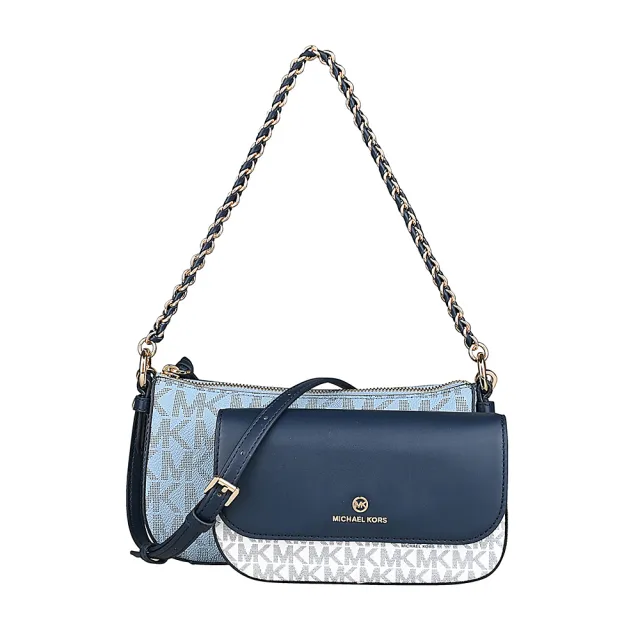 【Michael Kors】MICHAEL KORS JET SET滾邊牛皮4合1斜背子母包(香草白x海軍藍x藍)