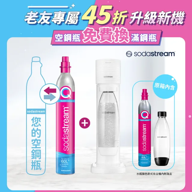 【Sodastream】(舊換新)GAIA快扣機型氣泡水機-白/黑(您須有1支空鋼瓶) 共兩支鋼瓶