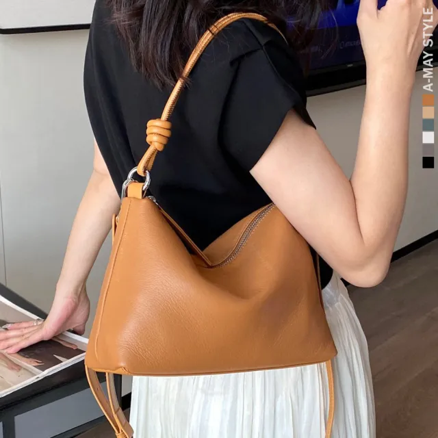【Amay Style 艾美時尚】秋新品 真皮女包 斜背包 側肩包 優雅簡約設計牛皮手提肩背腋下包(6色.預購)