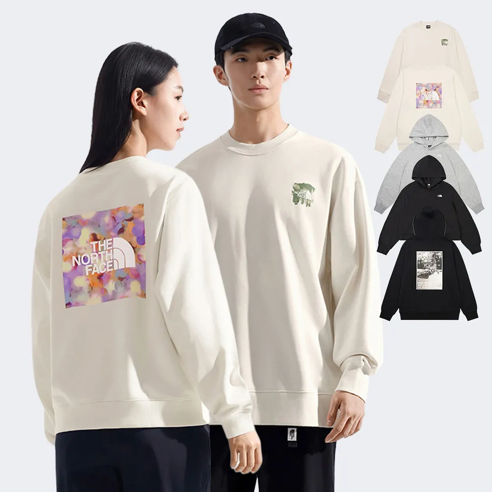 【The North Face】男女款LOGO印花長袖帽T/大學T (多色可選)
