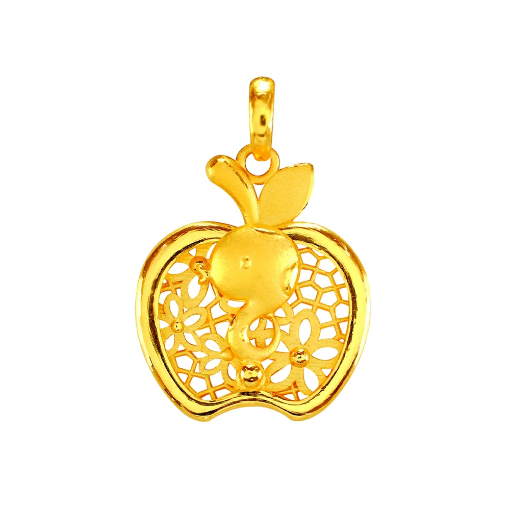 【2sweet 甜蜜約定】純金金飾12生肖金蘋果平安蛇墜飾-約重1.15錢(寶寶彌月禮 金飾 送禮)