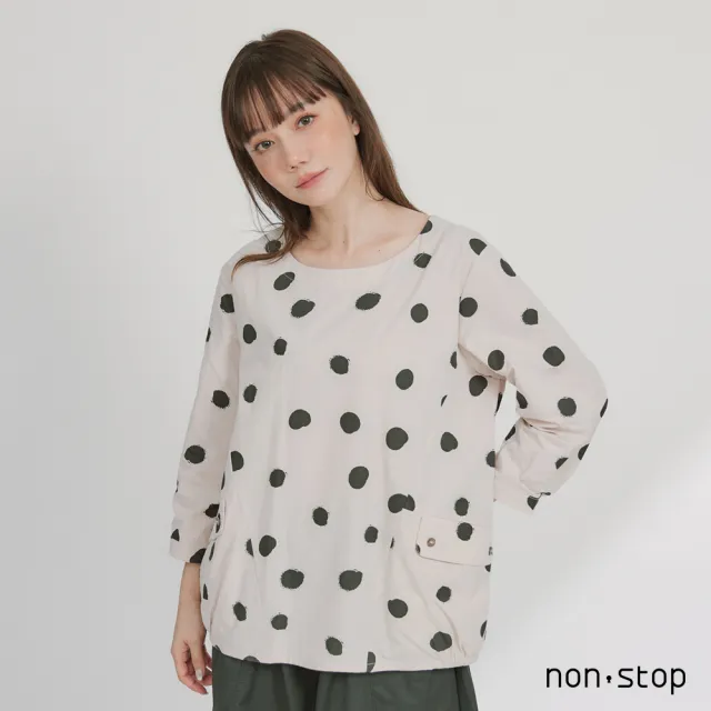 【non-stop】手繪圓點口袋寬版上衣-2色