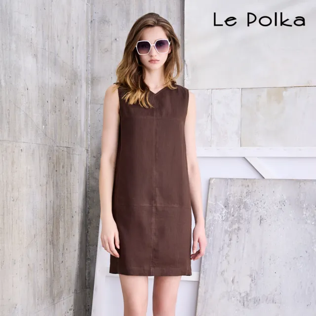 【Le Polka】無袖亞麻連身洋裝-女