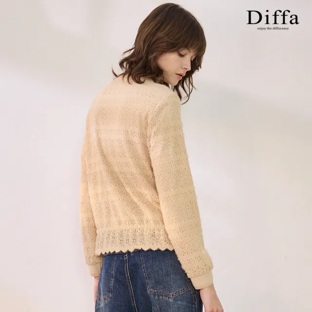 【Diffa】典雅蕾絲花邊下襬針織衫-女