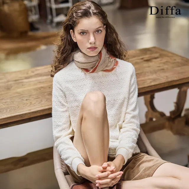 【Diffa】典雅蕾絲花邊下襬針織衫-女