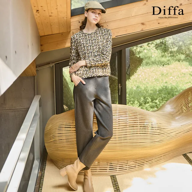 【Diffa】後腰鬆緊織帶長褲-女