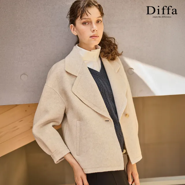 【Diffa】翻領袖子車褶大衣-女