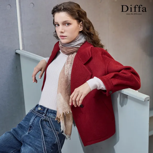 【Diffa】翻領袖子車褶大衣-女