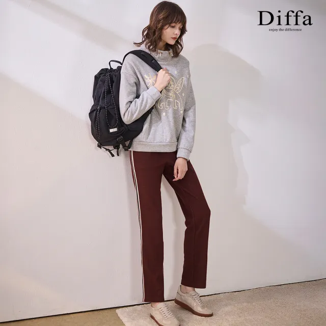 【Diffa】撞色織帶鬆緊腰抽繩長褲-女