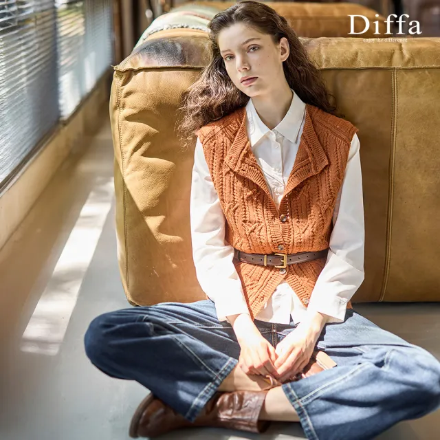 【Diffa】後口袋D字挑洞牛仔長寬褲-女(丹寧)