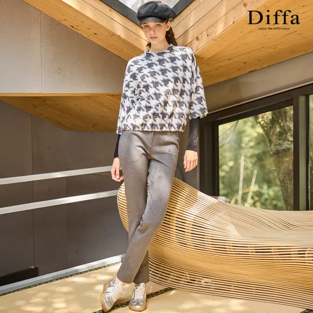 【Diffa】千鳥格織紋立領落肩針織衫-女