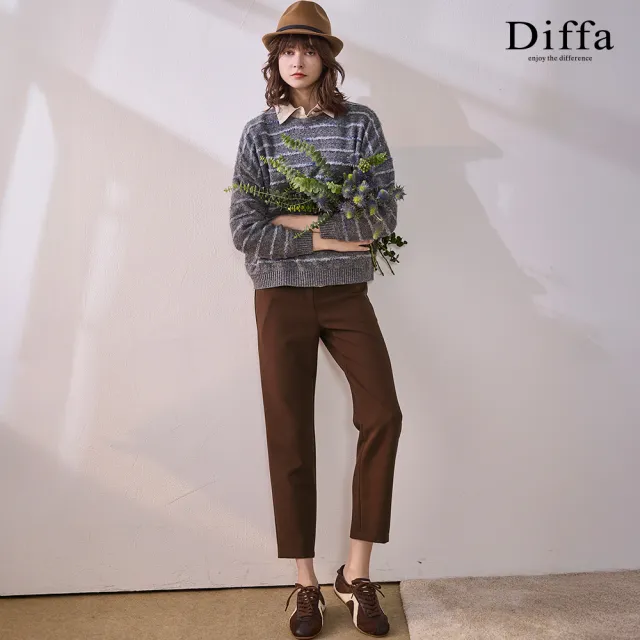 【Diffa】挑洞坑條織紋落肩毛衣-女