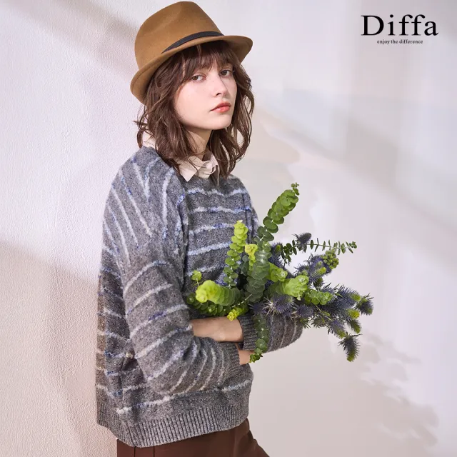 【Diffa】挑洞坑條織紋落肩毛衣-女