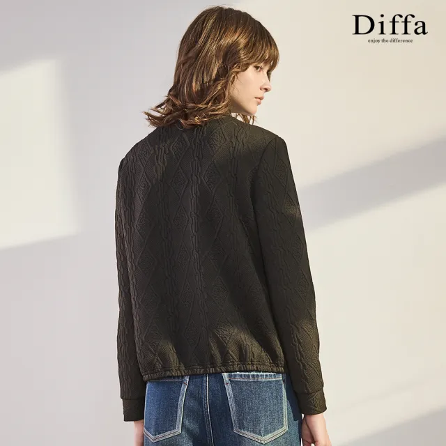 【Diffa】領抽繩菱格織紋針織衫-女