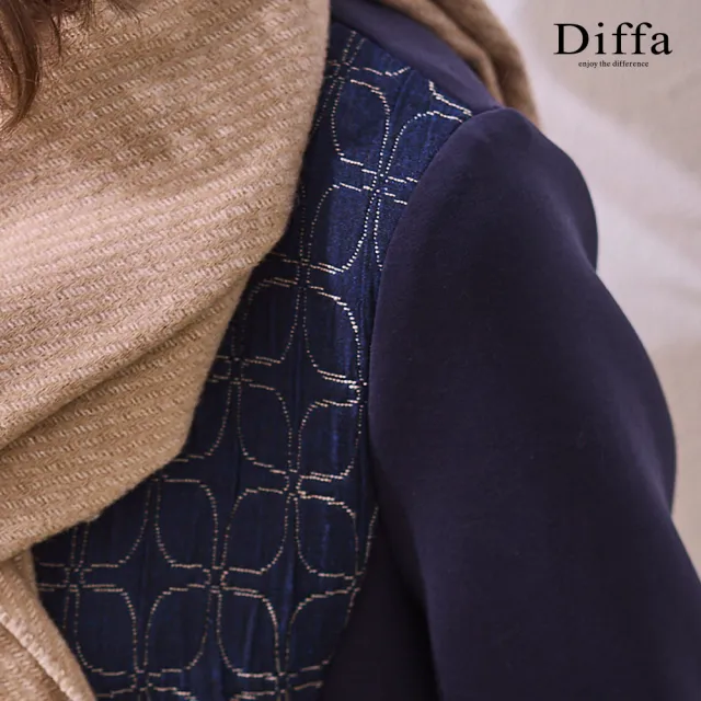 【Diffa】幾何織紋異素材拼接針織衫-女