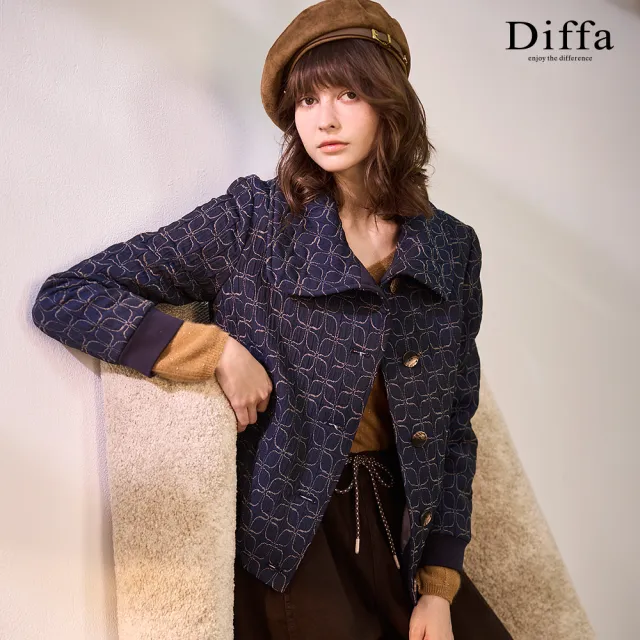 【Diffa】幾何織紋翻領外套-女