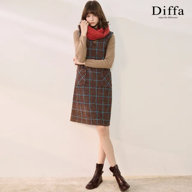 【Diffa】咖格織紋背心式連身洋裝-女