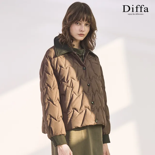 【Diffa】異素材拼接花紗羽絨外套-女