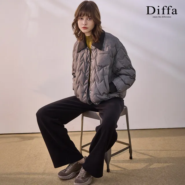 【Diffa】異素材拼接花紗羽絨外套-女