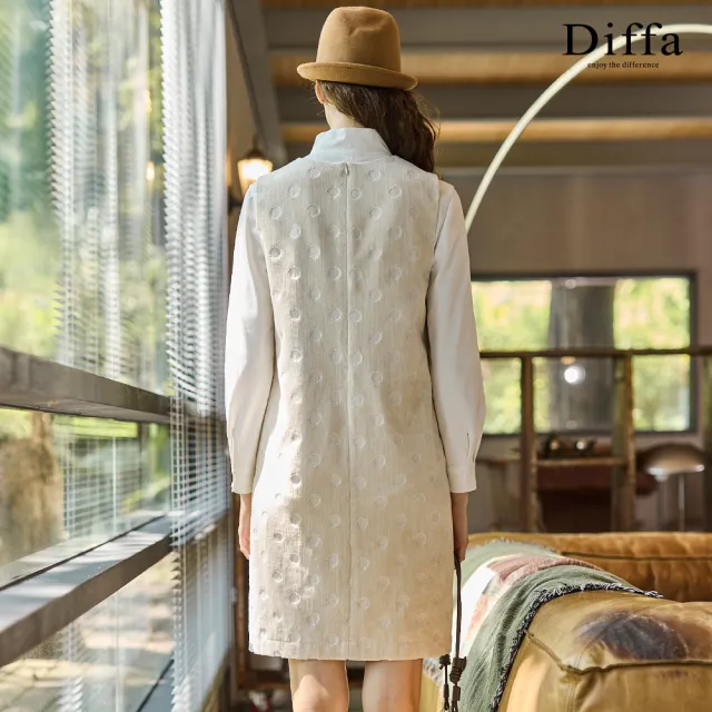 【Diffa】波點織紋背心式連身洋裝-女