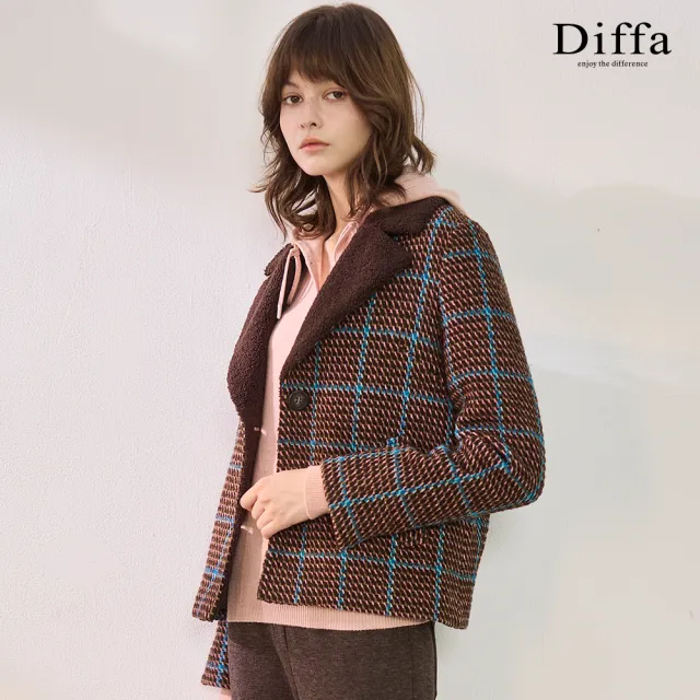 【Diffa】咖格織紋翻領外套-女