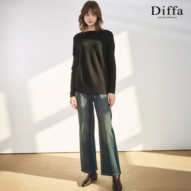 【Diffa】長版坑條落肩毛衣-女