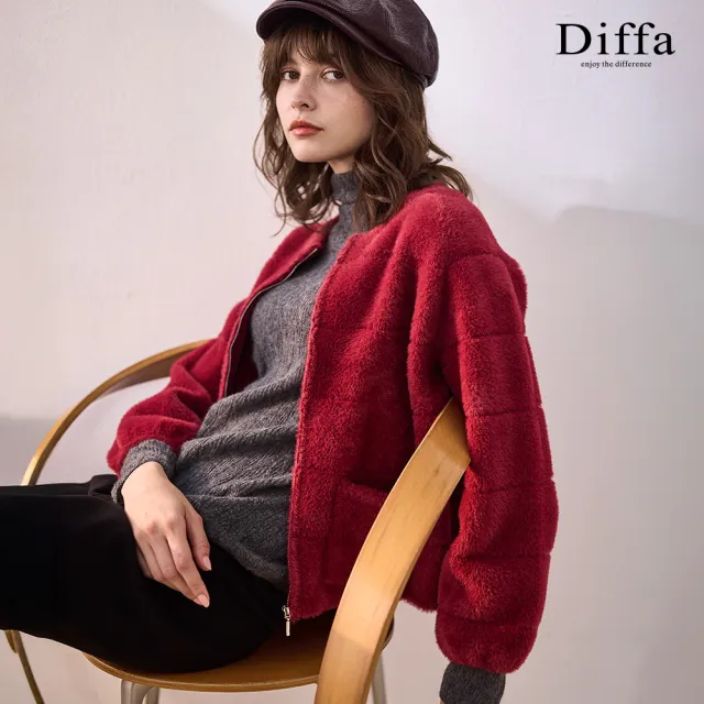 【Diffa】坑條圓領毛衣外套-女